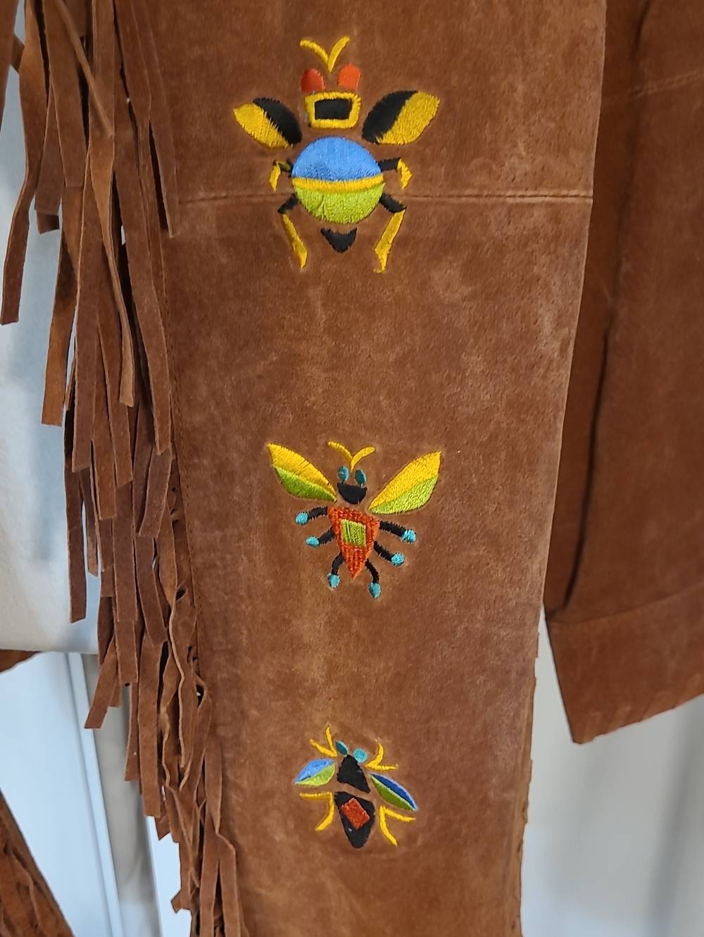 Bob Mackie Fringed Suede Bug Embroidered Brown Jacket - Picture 5 of 10